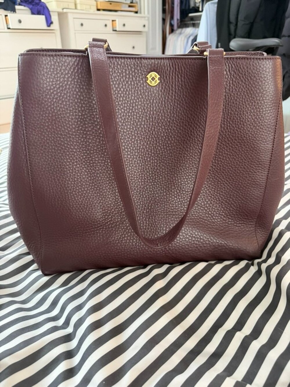 Dagne Dover Allyn Tote Oxblood Pebbled Leather Laptop Work Bag